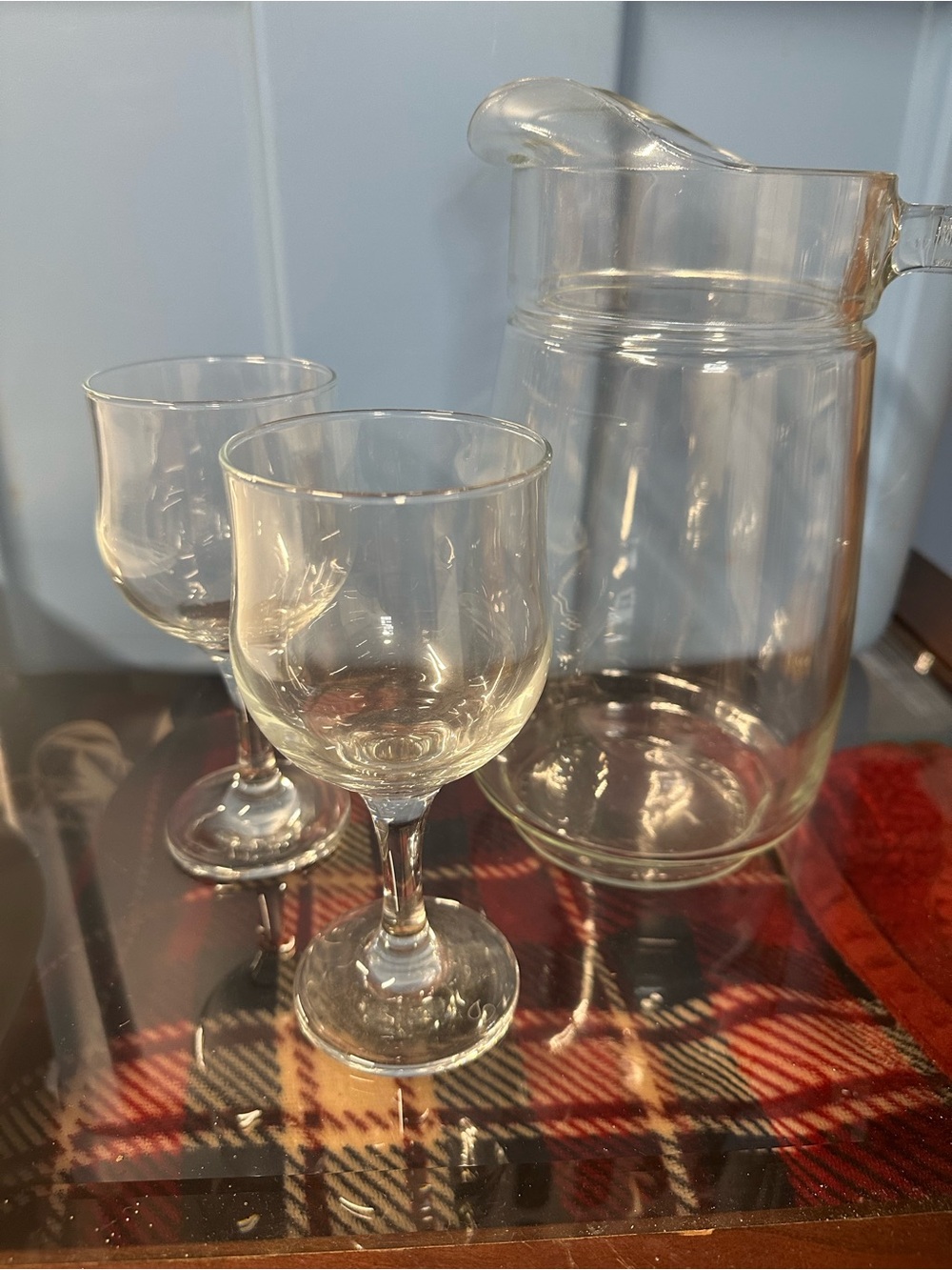 Clear Glass Pitcher and Wine Glasses Set - Clear